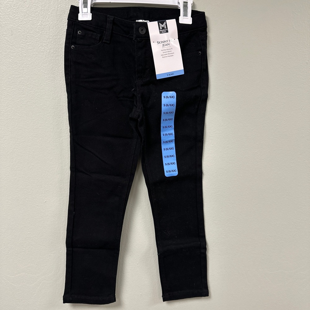 Members Mark Kids Black Skinny Jeans Stretch Denim Adjustable Waist Size 6 6X